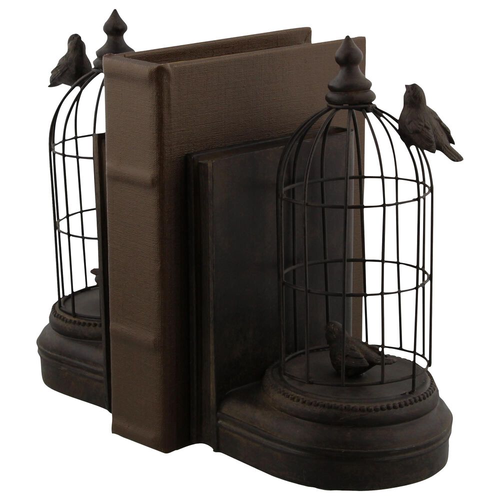 Maple and Jade Birdcage Bookends in Dark Brown &#40;Set of 2&#41;, , large