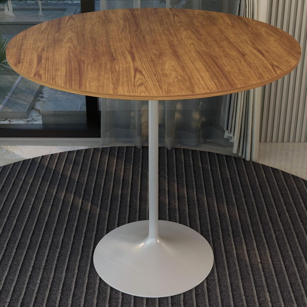 Leisuremod LeisureMod Verve Collection Modern Bar Height Table White Base with 48 Round Cognac Brown MDF Top, , large