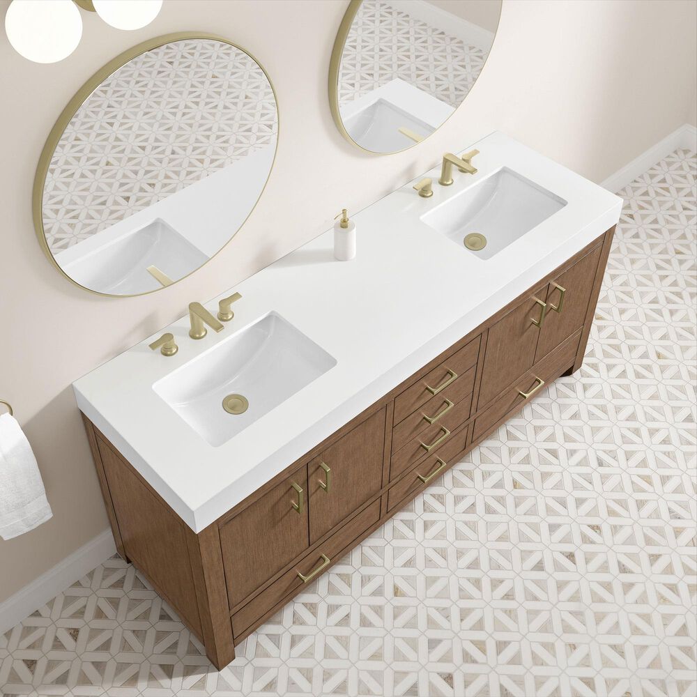 37B Alanya 72" Double Bathroom Vanity in Walnut Drift with White Composite Stone Top, , large