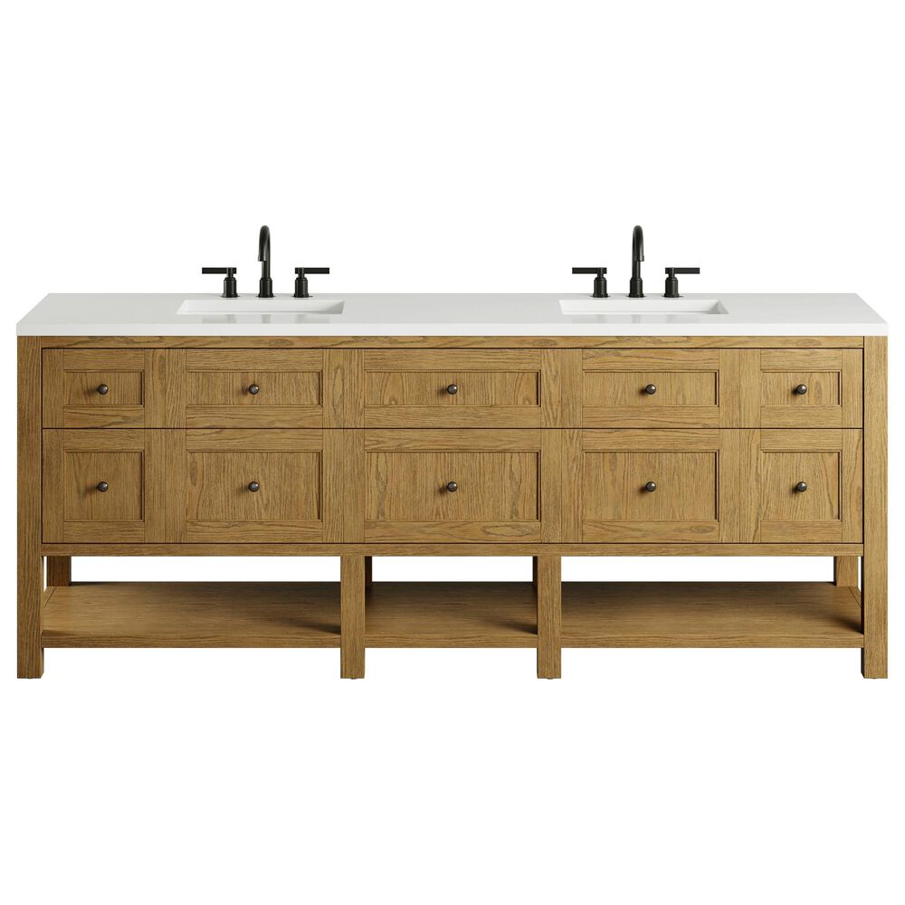 James Martin Breckenridge 84" Double Bathroom Vanity in Light Natural Oak with 3 cm White Zeus Top and Rectangular Sinks, , large