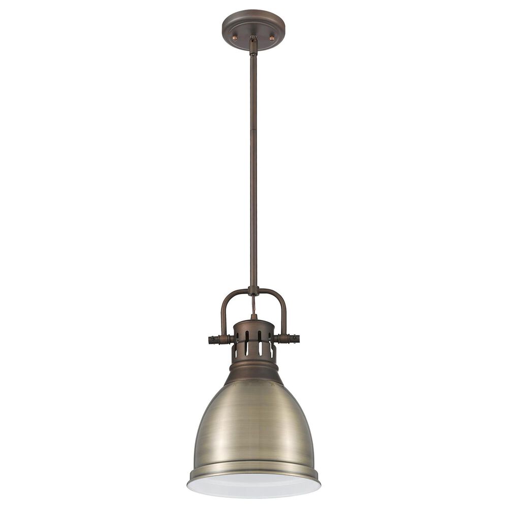Golden Lighting Duncan 1-Light Small Pendant with Rod and Aged Brass Shade in Rubbed Bronze, , large
