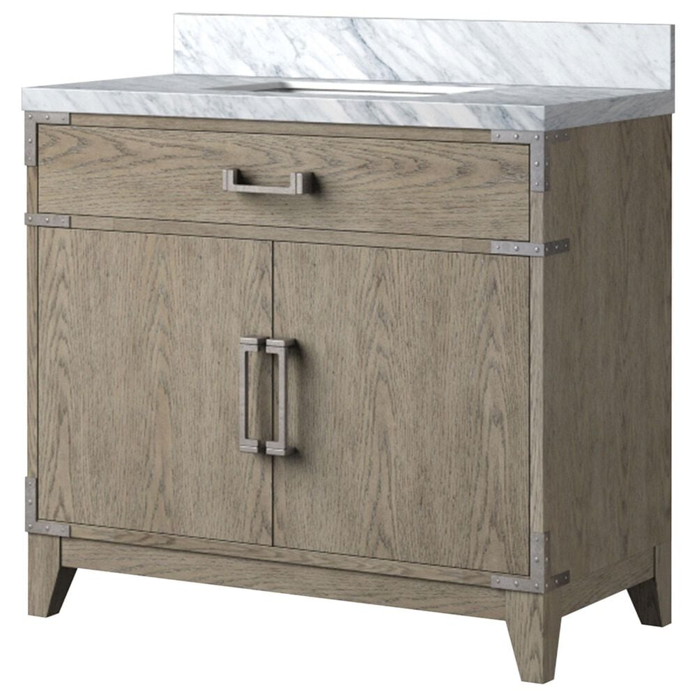 Lexora Home Laurel 36" Single Bathroom Vanity in Grey Oak with White Carrara Marble Top and Rectangular Sink, , large