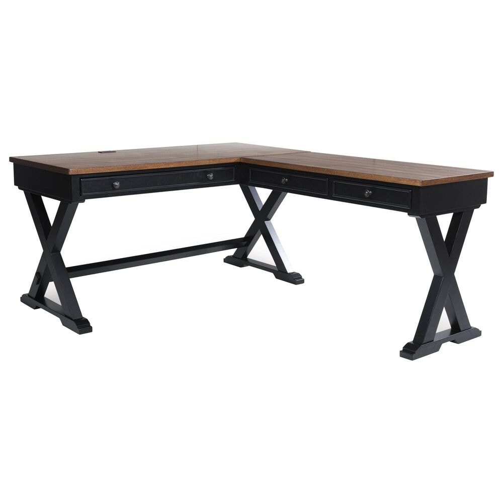 Ashley Wildenauer 3-Piece L-Shape Desk with Chair Set in Brown and Black, , large