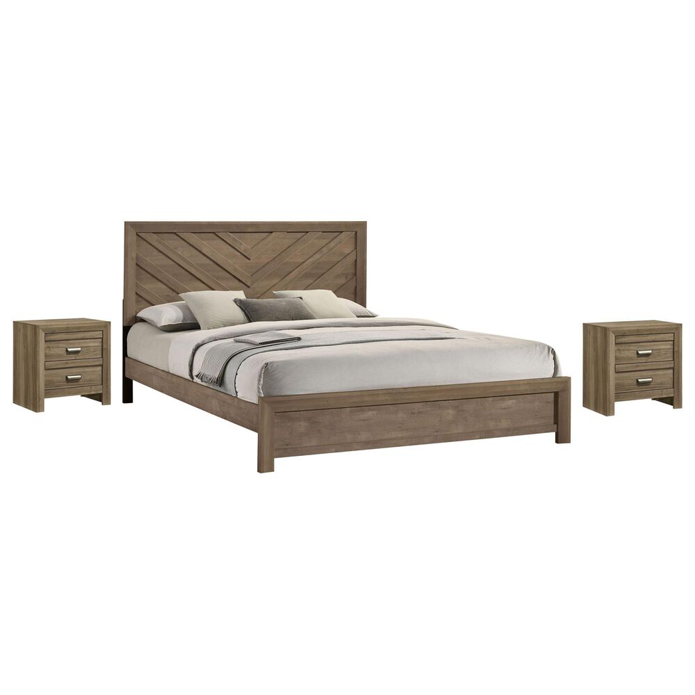 Crown Mark Valor King Bed with Two Nightstands in Light Brown, , large