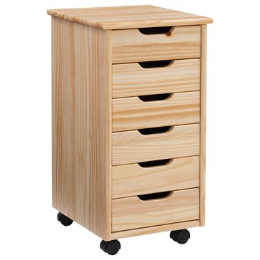 Linon Home Decor Cary 6-Drawer Rolling Cart in Natural, , large