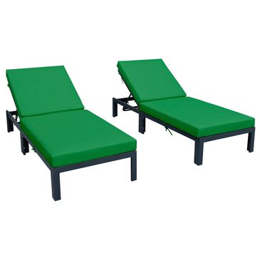 Leisuremod Chelsea Patio Chaise Lounge Chair with Green Cushion in Black (Set of 2), , large