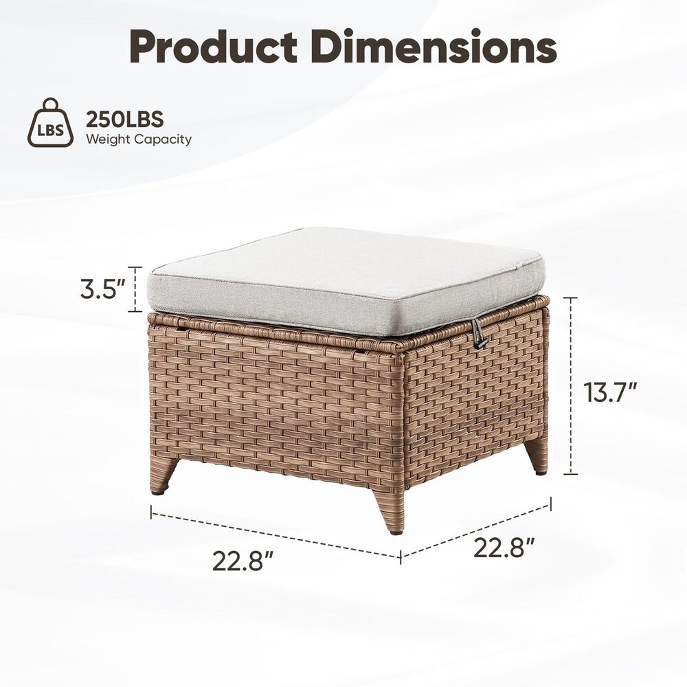 Sunwell Garden Outdoor Ottoman with Yellow Rattan in Beige (Set of 2), , large