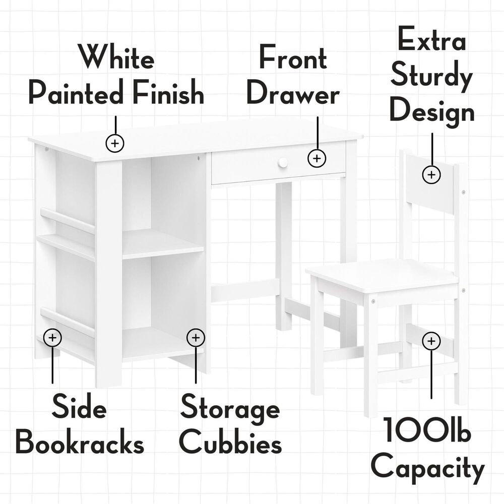 RiverRidge Home 2-Piece Kid Desk and Chair Set with Cubbies and Bookracks in White, , large