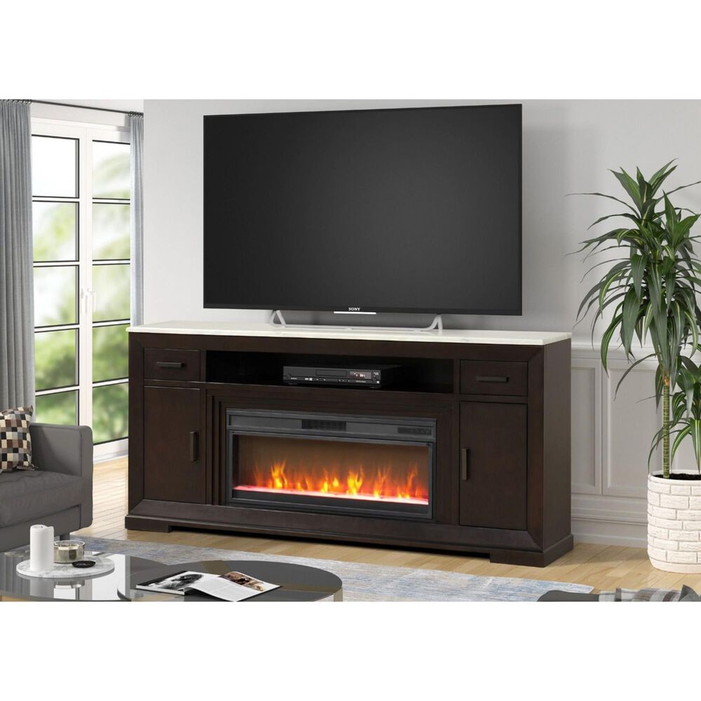 A Plus International Avalon 84&quot; Fireplace TV Stand in Chestnut and White, , large