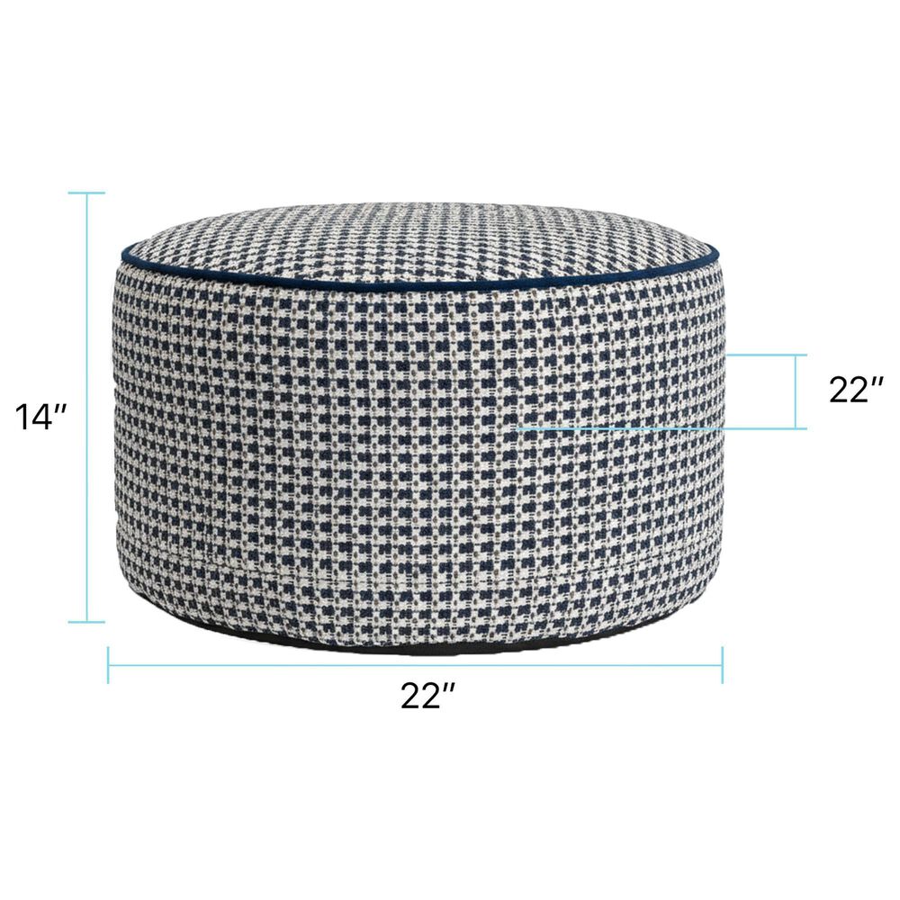 Howard Elliott Furley Short Pouf in Navy and Ivory, , large