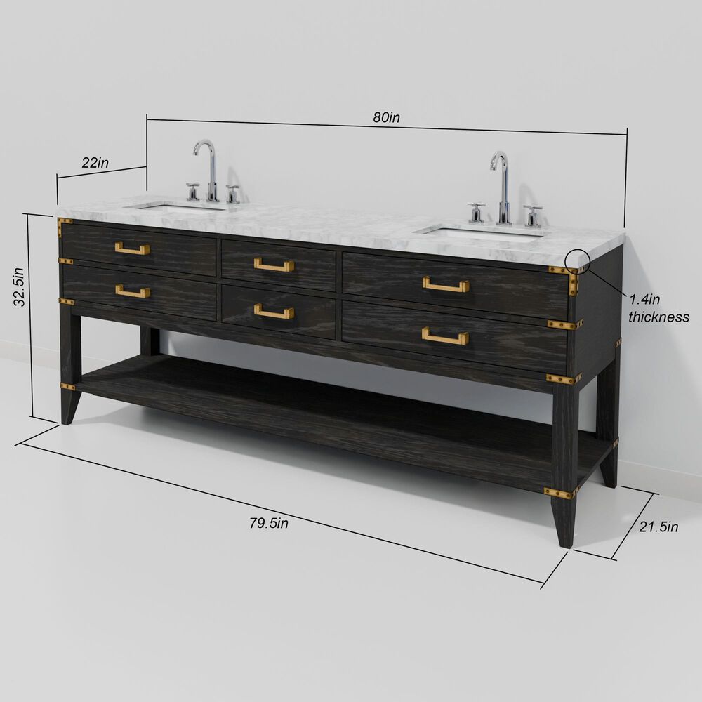 Lexora Home Norwalk 80&quot; Double Bathroom Vanity in Black Oak with White Carrara Marble Top and Rectangular Sinks, , large