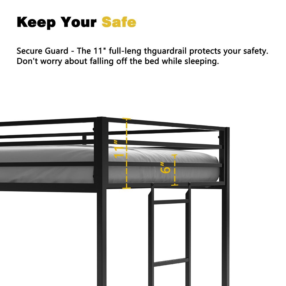 Hearth and Haven Adam Twin Loft Bunk Bed in Black, , large
