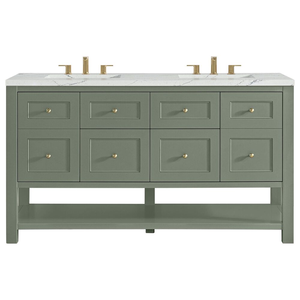 James Martin Vanities Breckenridge 60" Double Bathroom Vanity in Smokey Celadon with 3 cm Ethereal Noctis Quartz Top and Rectangular Sinks, , large