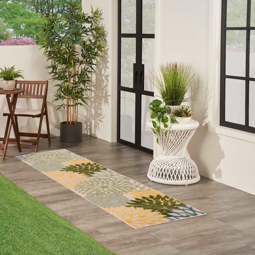 Nourison Aloha Floral 2&#39; x 6&#39; Green and Multicolor Indoor/Outdoor Runner, , large