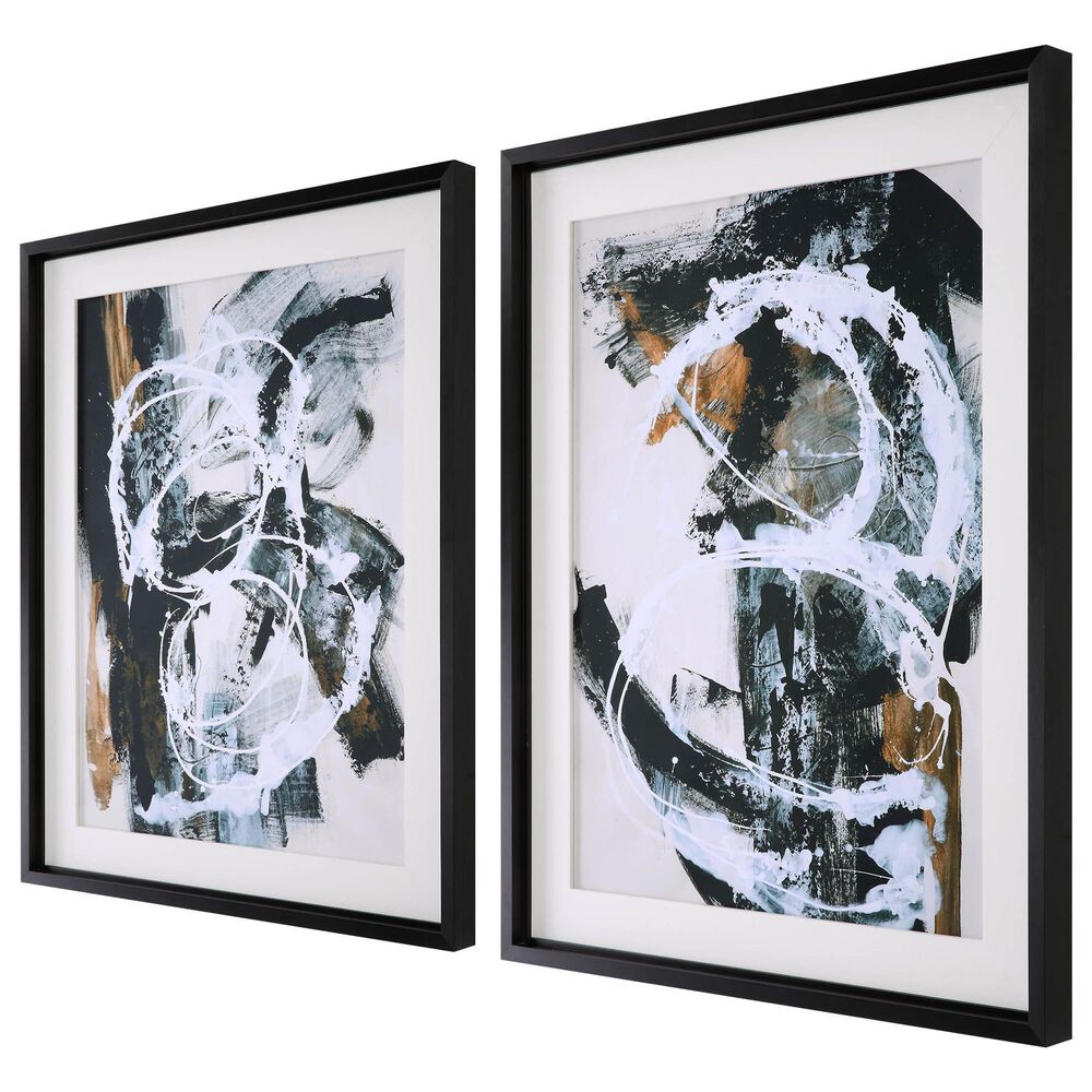 Uttermost Winterland 39&quot; x 31&quot; Abstract Wall Art in Ochre, Deep Charcoal and White &#40;Set of 2&#41;, , large