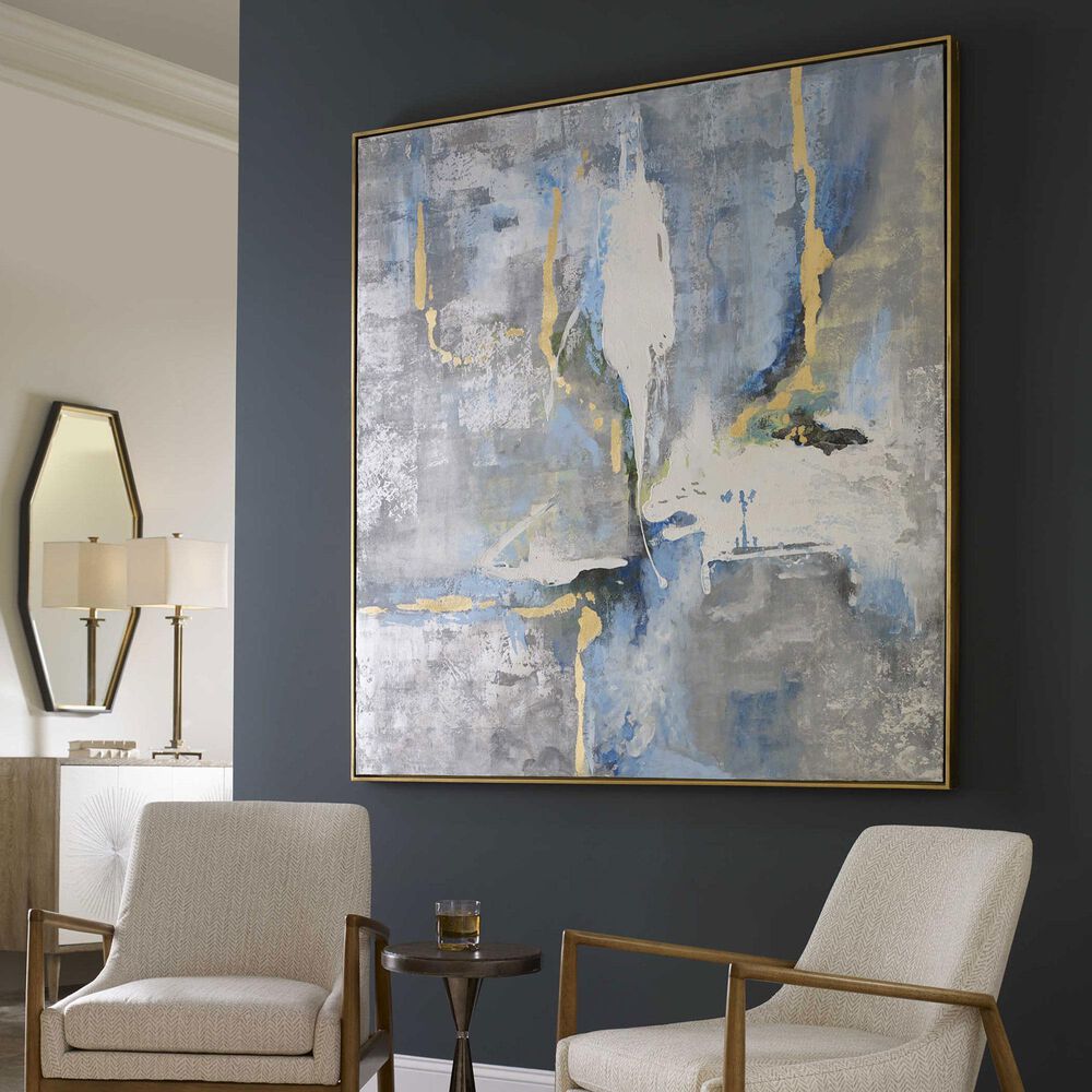 Uttermost 61&quot; x 61&quot; Meditation Hand Painted Canvas in Blue, White, Gray and Gold, , large