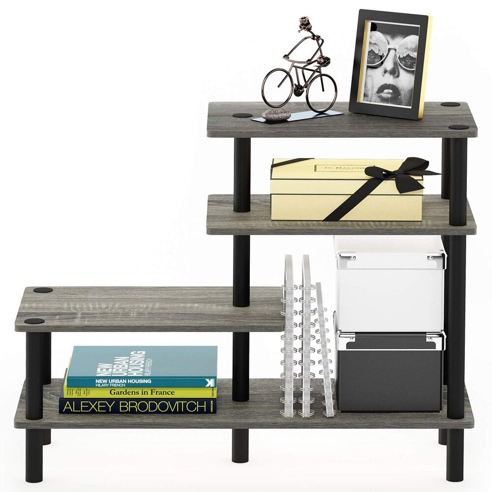 HOMLUX Turn-N-Tube 3-Tier Side Display Rack in French Oak and Black, , large