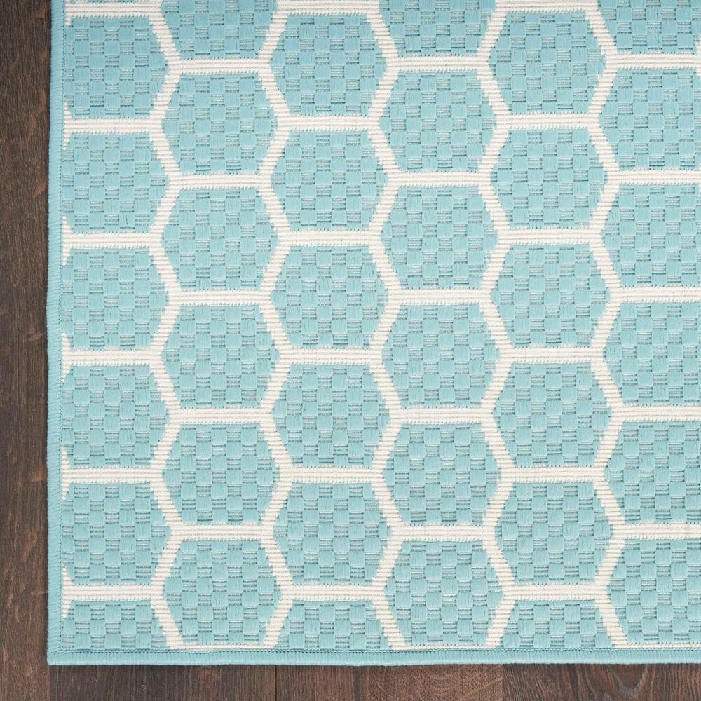 Nourison Twist Reversible 5&#39; x 7&#39; Aqua Indoor/Outdoor Area Rug, , large