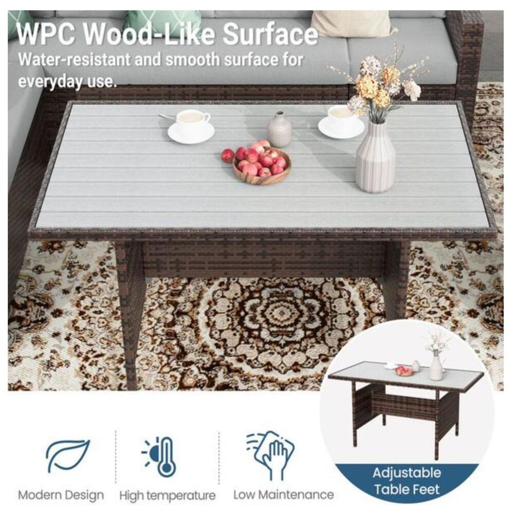 Hearth and Haven 7-Piece Outdoor Dining Set with Grey Cushion in Brown, , large