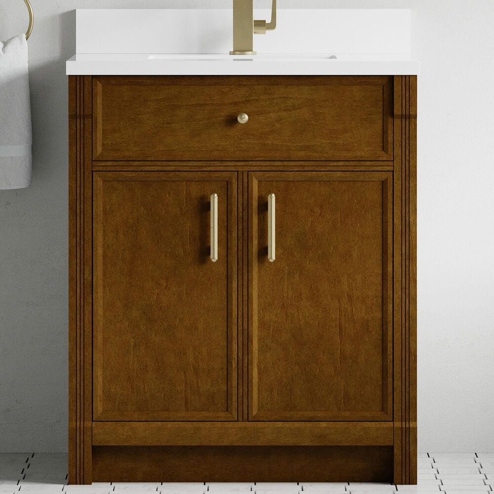James Martin Bellshire 30" Single Bathroom Vanity in Honey Oak with Single Hole 3 cm White Zeus Silestone Top and Rectangular Sink, , large