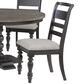Boulder & Pine French Country Pedestal Dining Table with Upholstered Side Chairs in Black and Dark Gray, , large