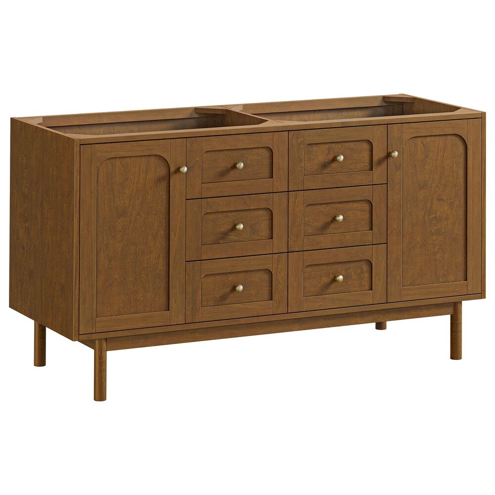 James Martin Laurent 60" Double Bathroom Vanity in Honey Oak with 3 cm White Zeus Silestone Top and Rectangular Sinks, , large