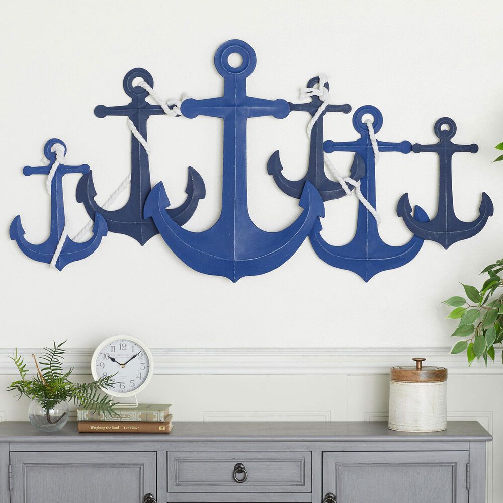 Maple and Jade 24" x 48" Anchor Indoor Outdoor Home Wall Decor with Detailing in White and Blue, , large