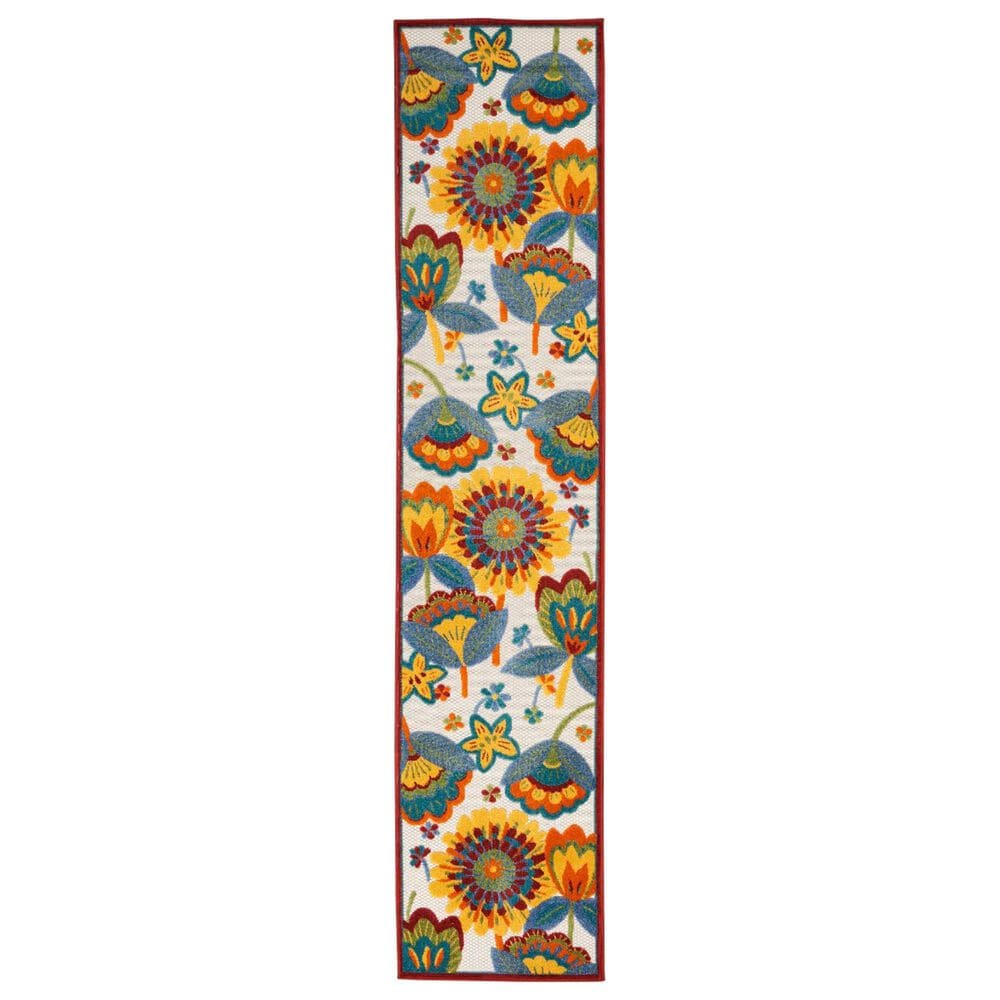 Nourison Aloha 2"3" x 12" Bright Blue, Neutral Ivory, Yellow and Red Indoor/Outdoor Runner, , large
