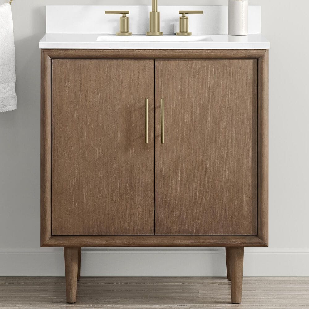 37B Mertola 30" Single Bathroom Vanity Cabinet in Walnut Drift with White Composite Stone Top and Backsplash, , large