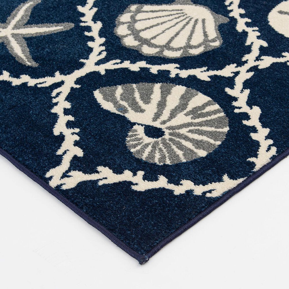 Central Oriental Terrace Tropic Coastal Coral Lattice 5&#39; x 7&#39;3&quot; Sapphire and Snow Area Rug, , large