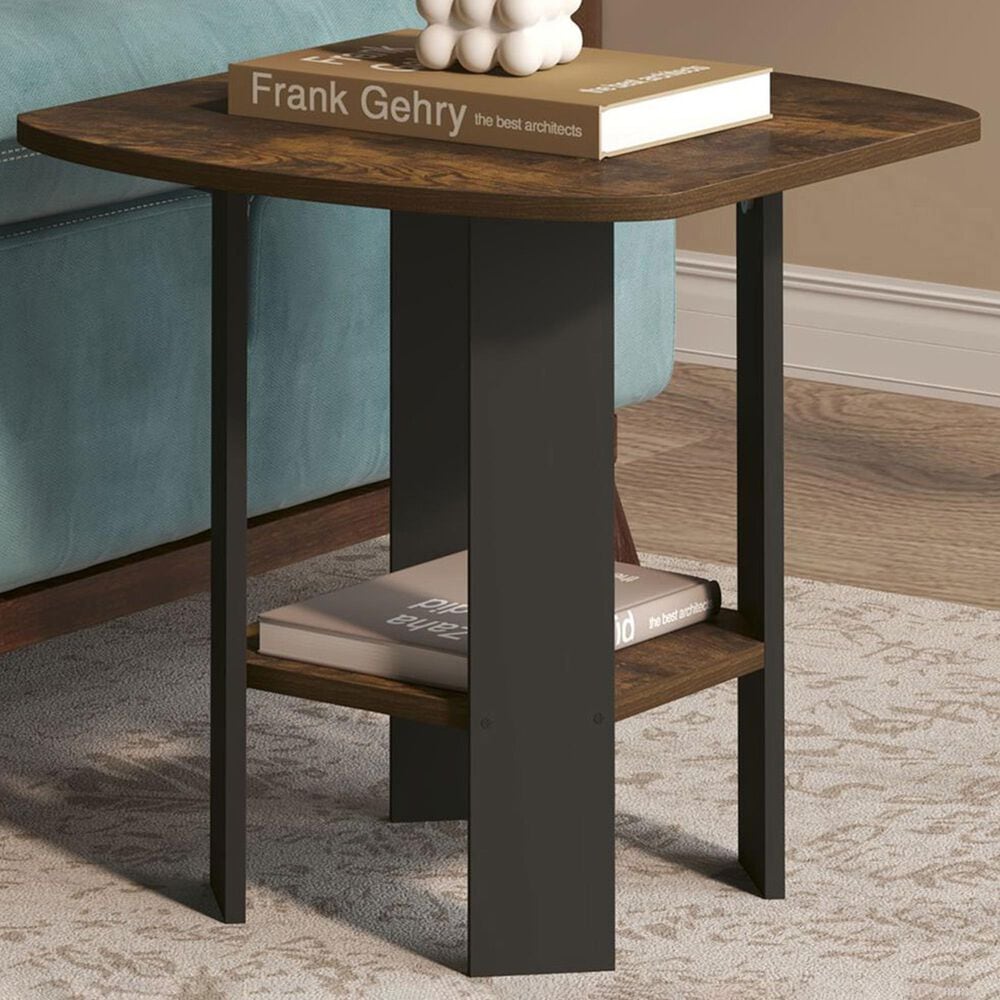 HOMLUX 1-Shelf End Table in Amber Pine and Black, , large