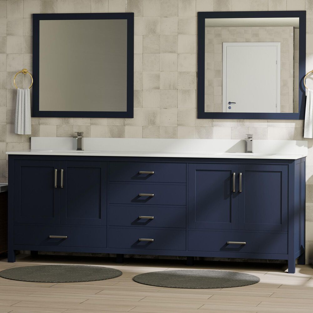 Lexora Home Jacques 80&quot; Double Bathroom Vanity in Navy Blue with 2 cm White Quartz Top and Rectangular Sinks, , large