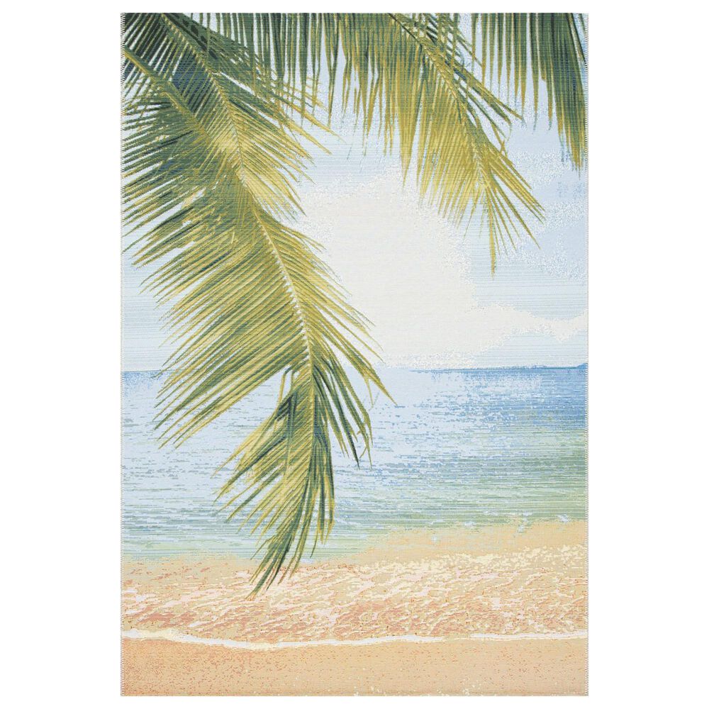 Safavieh Barbados Tropical Beach BAR560 5"3" x 7" Gold and Blue Indoor/Outdoor Area Rug, , large