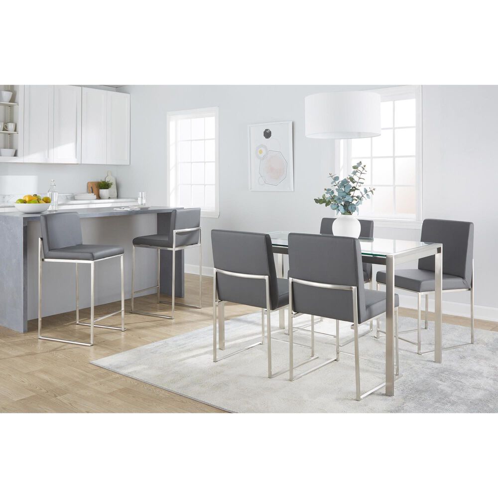 Lumisource Fuji Stackable Counter Stool with Grey Faux Leather Cushion in Brushed Stainless Steel &#40;Set of 2&#41;, , large