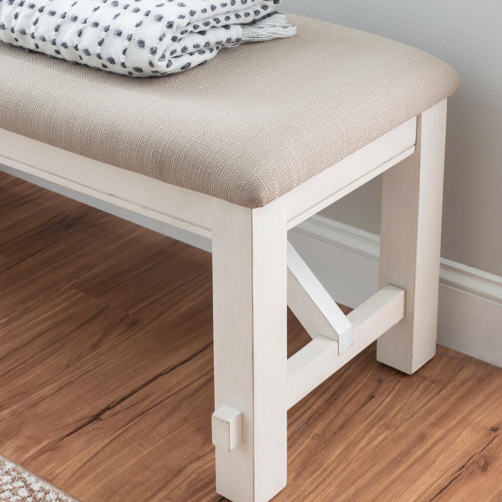 Linon Home Decor Turino Padded Dining Bench in Smokey White, , large
