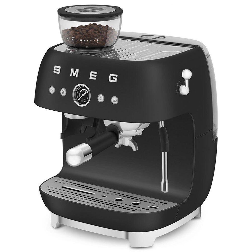 SMEG Espresso Manual Coffee Machine with Grinder in Matte Black, , large