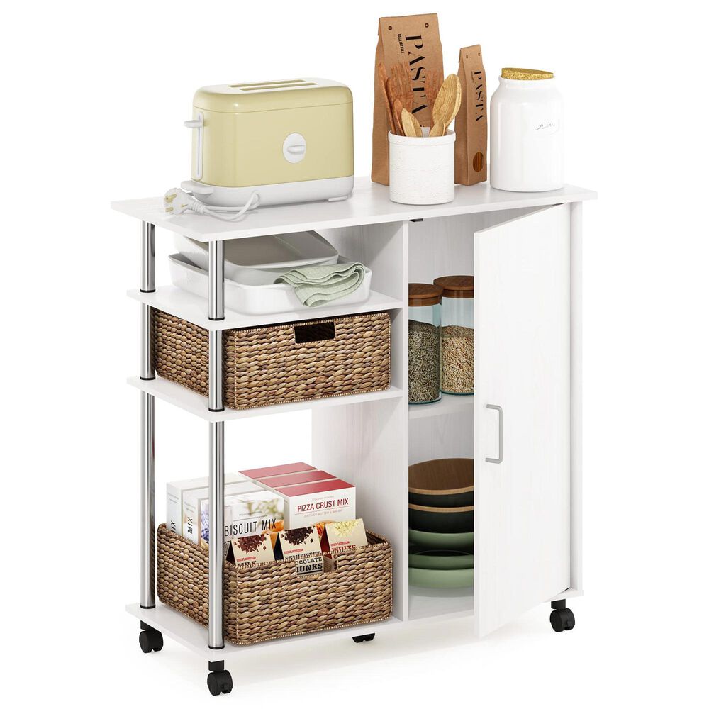 HOMLUX Helena 4-Tier Utility Kitchen Island and Storage Cart in White Oak and Chrome, , large
