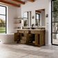 James Martin Vanities Brookfield 72" Double Bathroom Vanity in Honey Oak with 3cm Carrara White Marble Top and Rectangular Sinks, , large