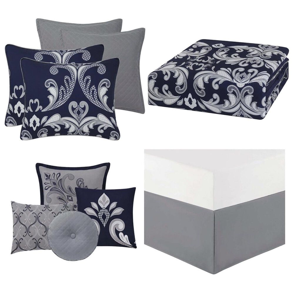 Pem America Style 212 10-Piece King Dolce Comforter Set in Silver and Navy, , large