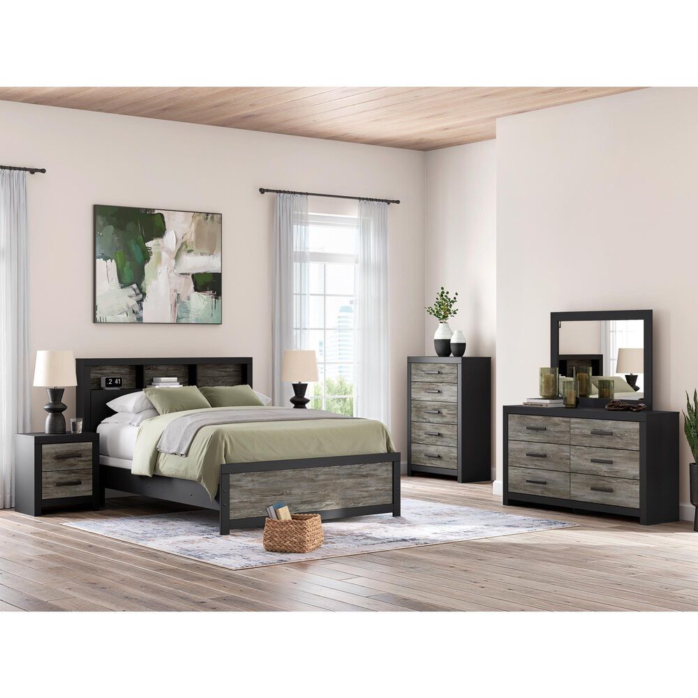 Ashley Broachmyn 4 Piece Queen Bookcase Bed Set in Black and Gray, , large
