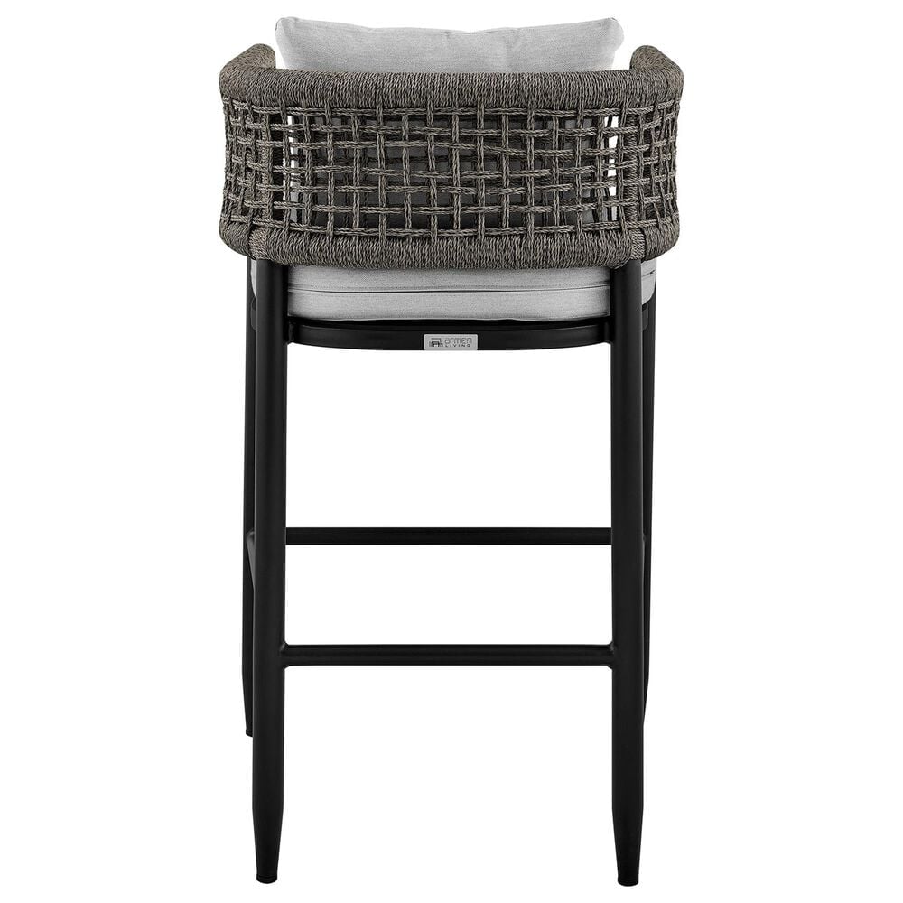 Armen Living Alegria Patio Counter Height Bar Stool with Gray Cushion in Black, , large