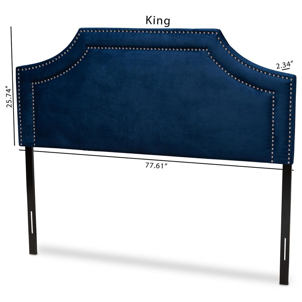 Baxton Studio Avignon King Upholstered Headboard in Navy Blue, , large