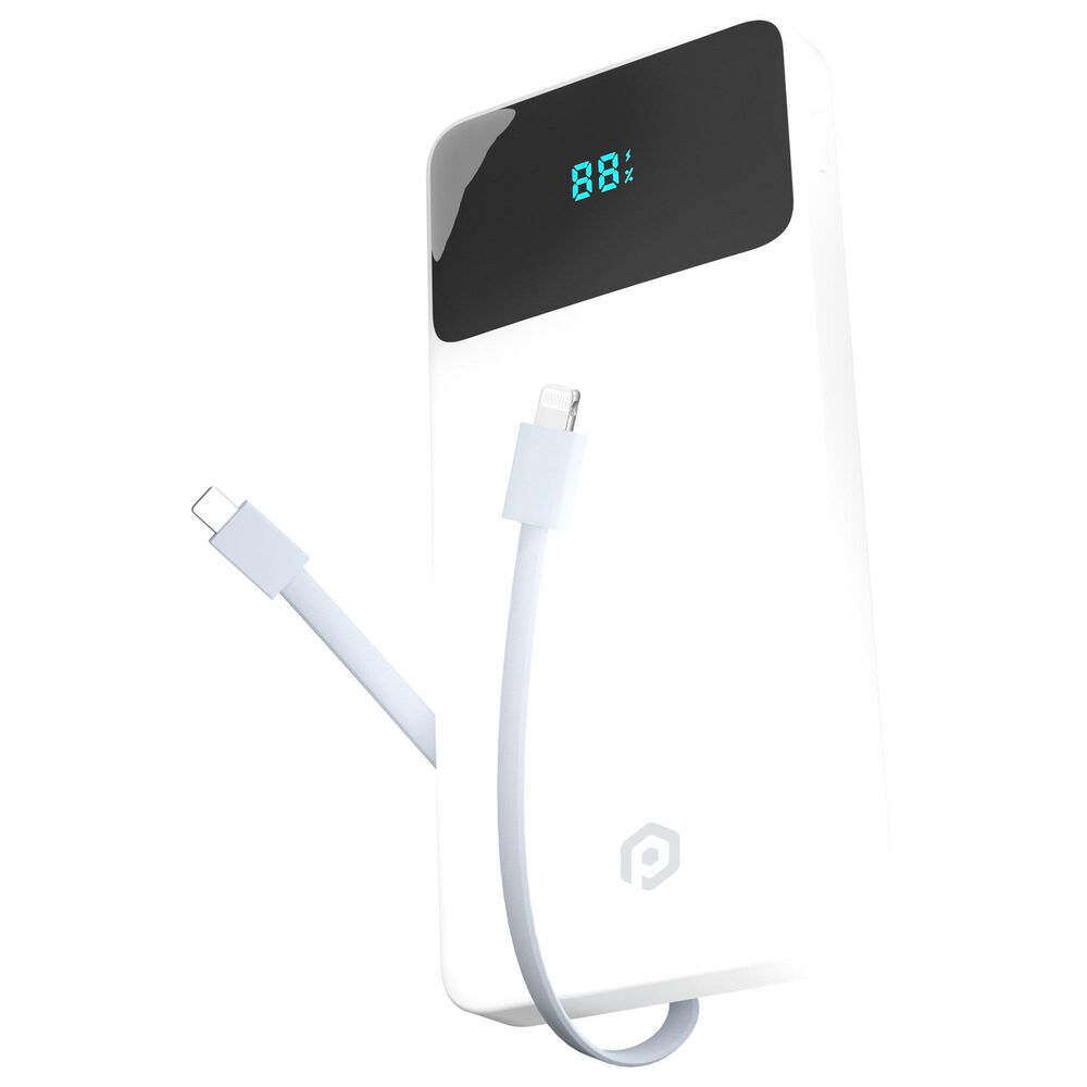 POM Gear PD 10,000Mah Portable Battery with Built-In Type C and Lighting Cables in White, , large