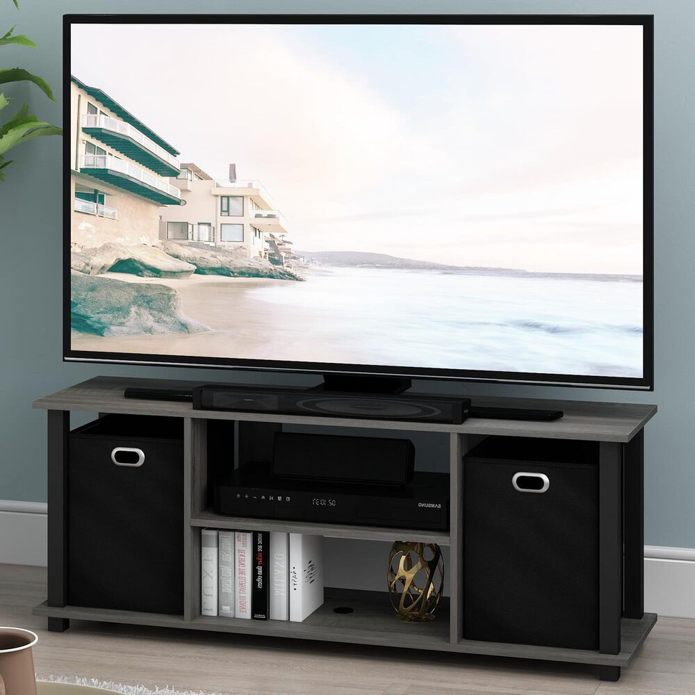 HOMLUX 41.7" Entertainment Center TV Stand with Storage Bins in French Oak Grey and Black, , large