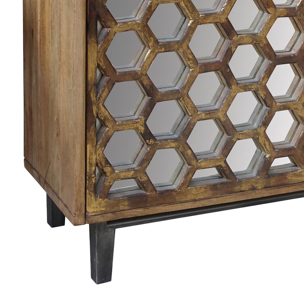 Crestview Collection Bengal Manor Sliding Door Console with Honeycomb Mirror in Light Mango, , large