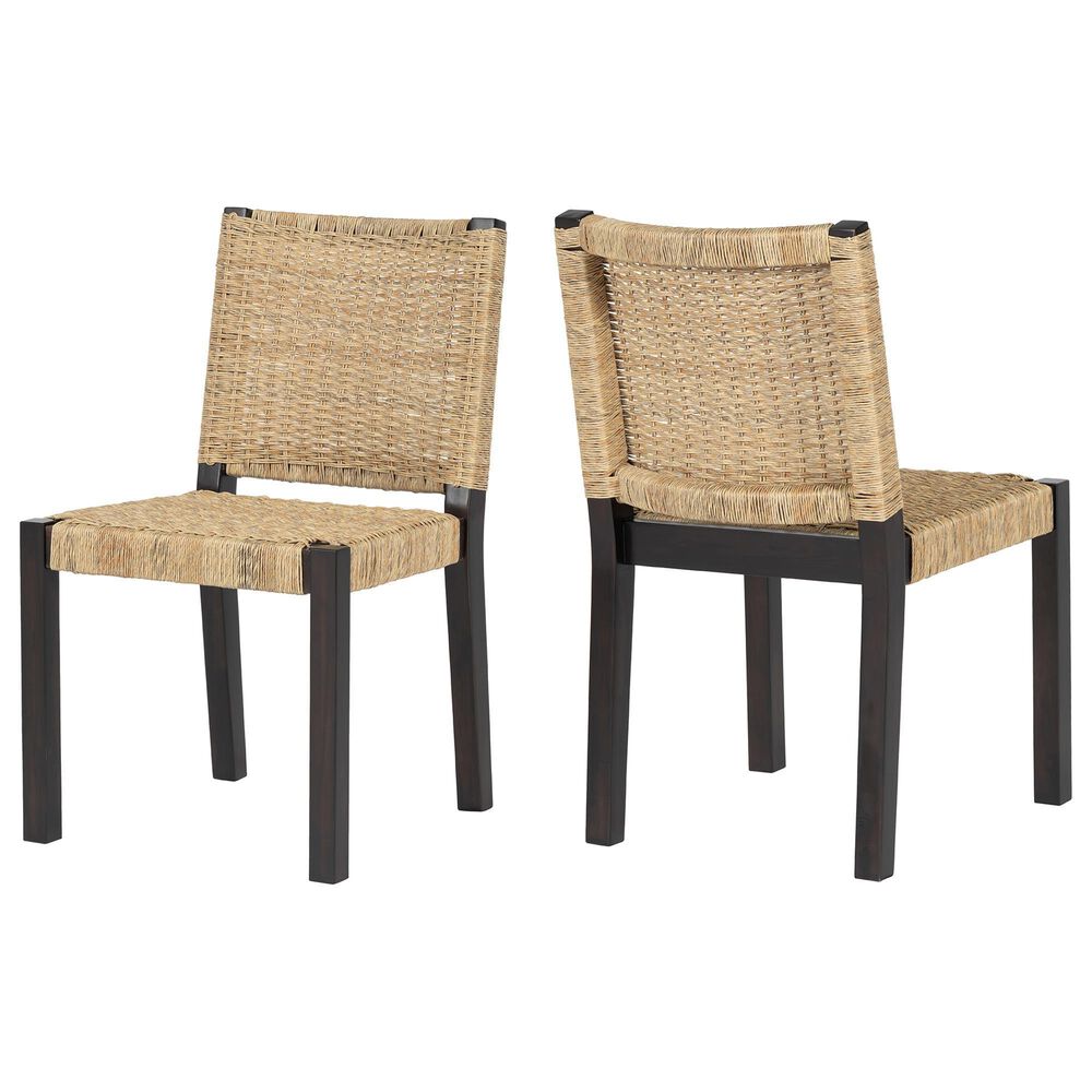 Hearth and Haven Indoor/Outdoor Side Chair with Rattan Backrest in Wanut (Set of 2), , large