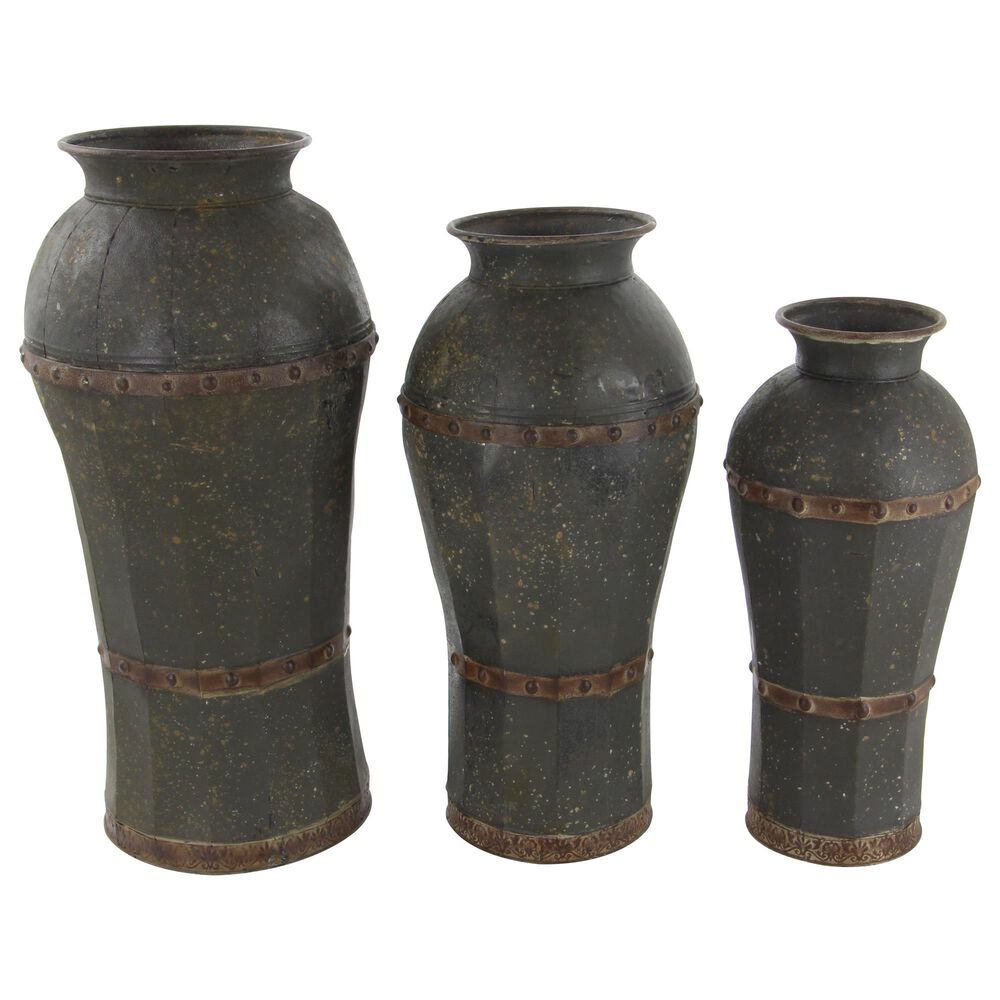 Maple and Jade Rustic Vase in Distressed Brown &#40;Set of 3&#41;, , large