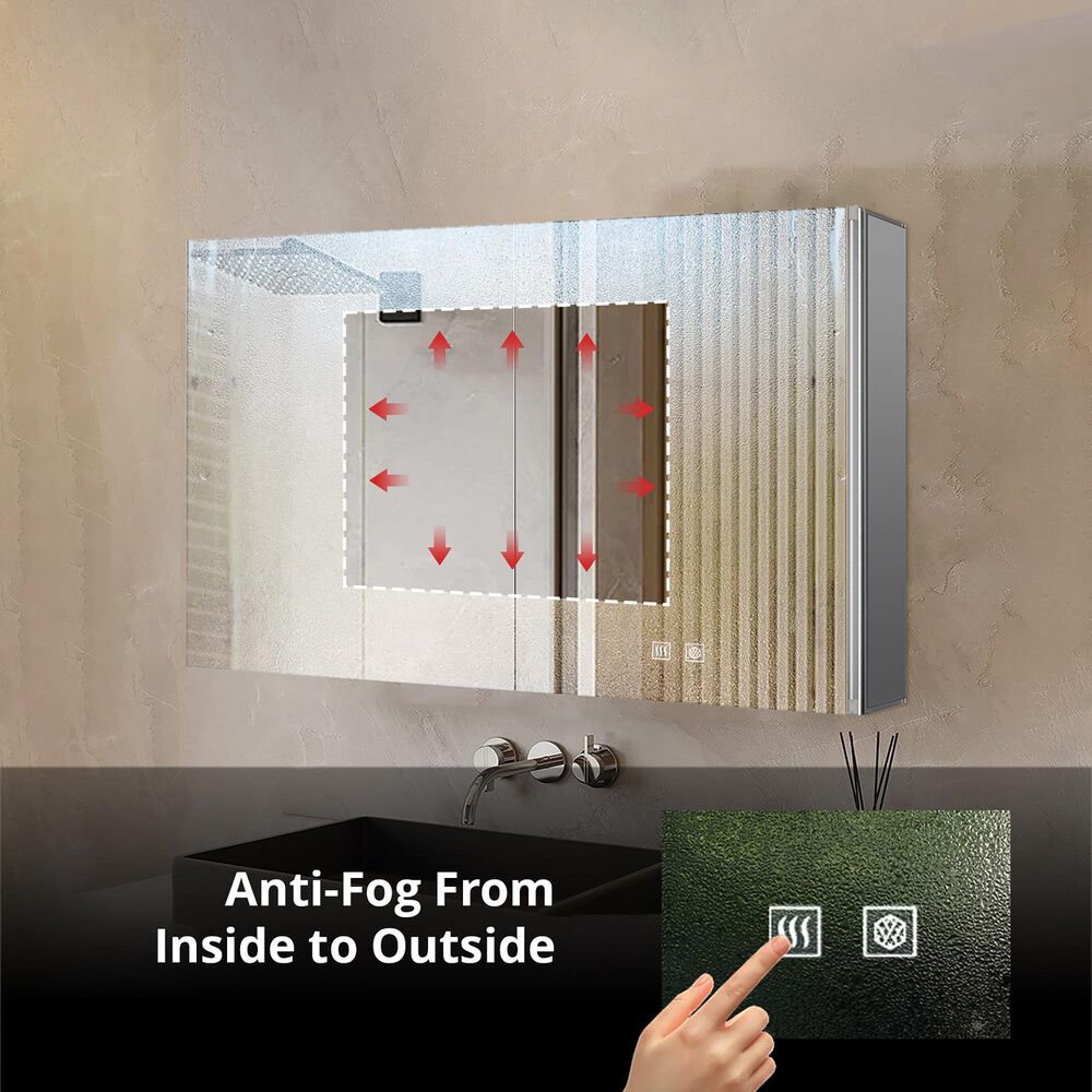Lexora Home Corsica 40" x 28" LED Mirror Medicine Cabinet with Defogger in Aluminium, , large