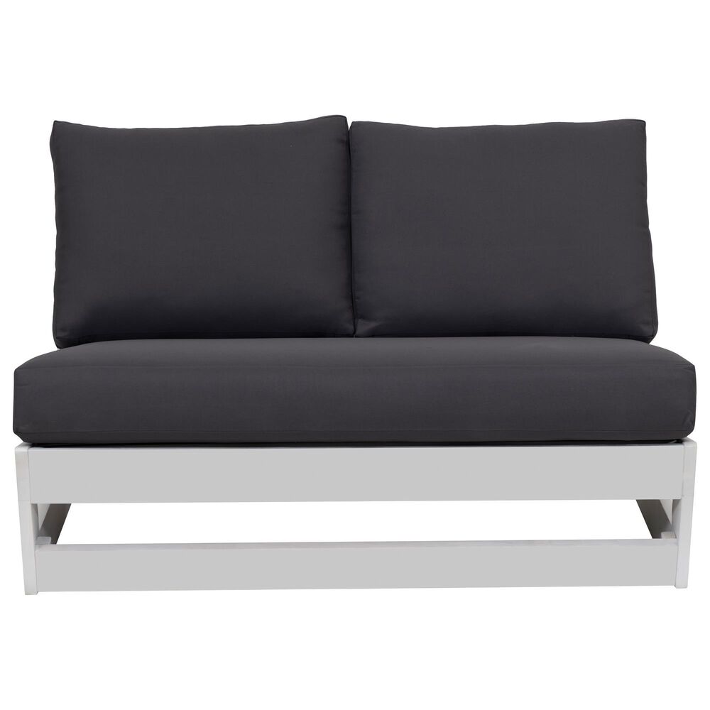 Linon Home Decor Silbury Outdoor Bench with Grey Cushion in White, , large