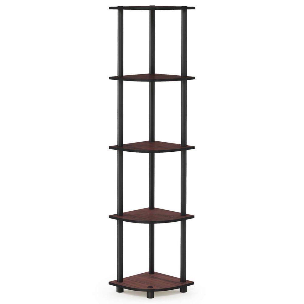 HOMLUX 5-Tier Modern Tall Corner Open Bookshelf in Dark Cherry and Black, , large